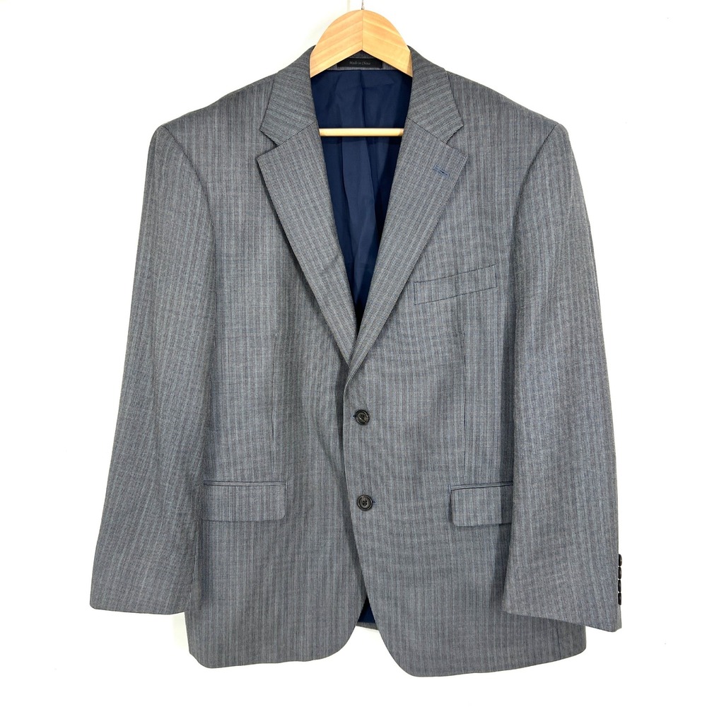 Lauren Ralph Lauren Men 44S Silk Wool Blue Grey Micro Check 2 Button Blazer Coat